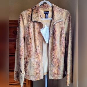Dialogue Tan/Brown Faux Snake Skin Leather Jacket, Size L NWT